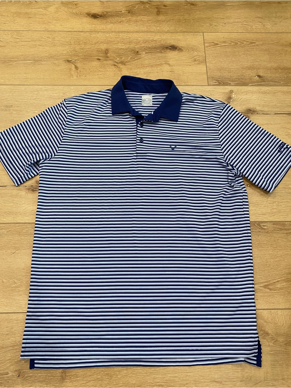 Callaway Opti-Dri Golf Polo Shirt Mens L Navy Blue Striped Performance Preppy